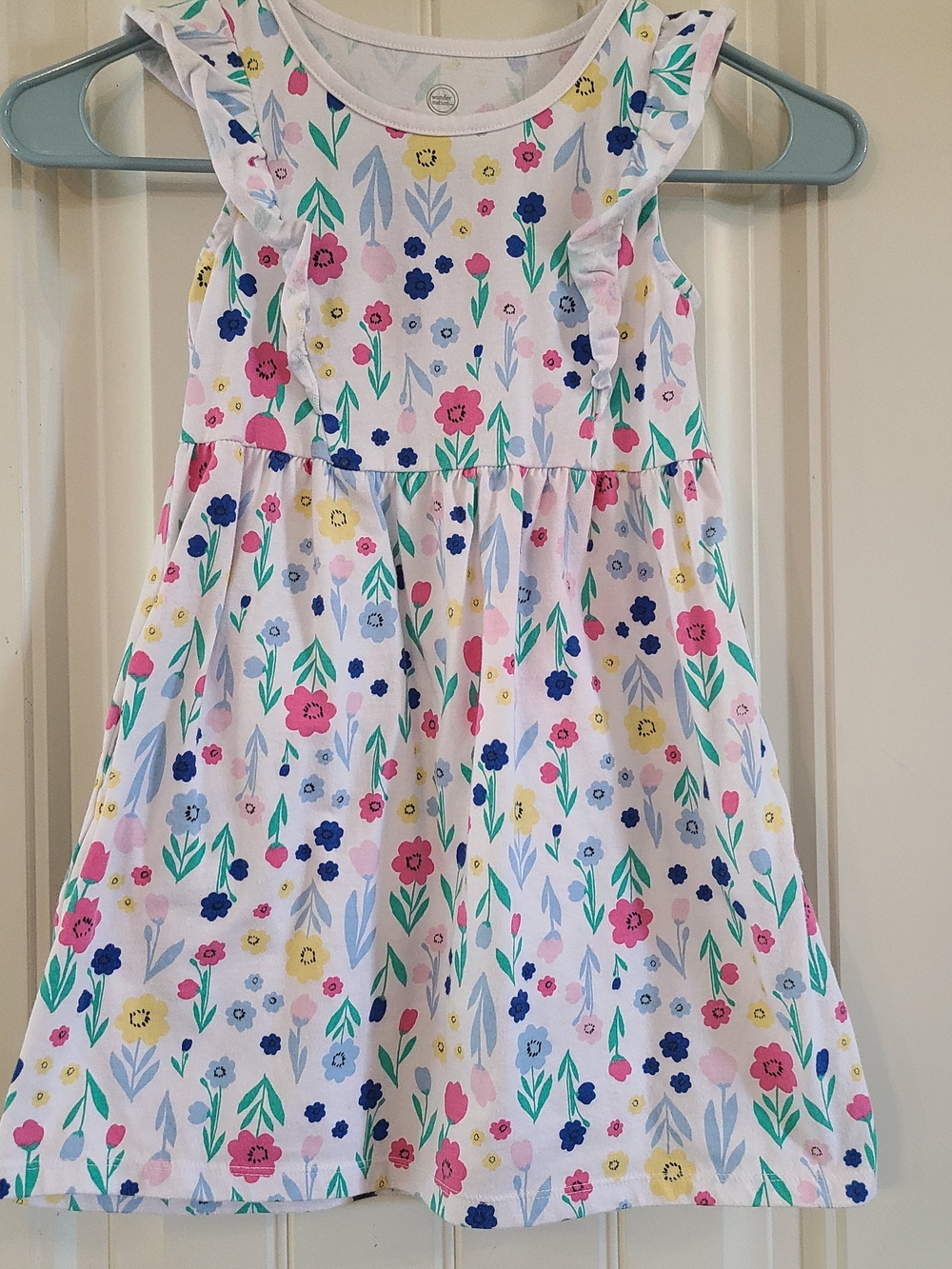 wonder nation White Floral Dress with Pink, Blue & Yellow Flowers 5T
